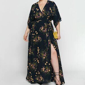 Reformation Winslow Wrap Dress Mademoiselle Navy Blue Floral Print 1X